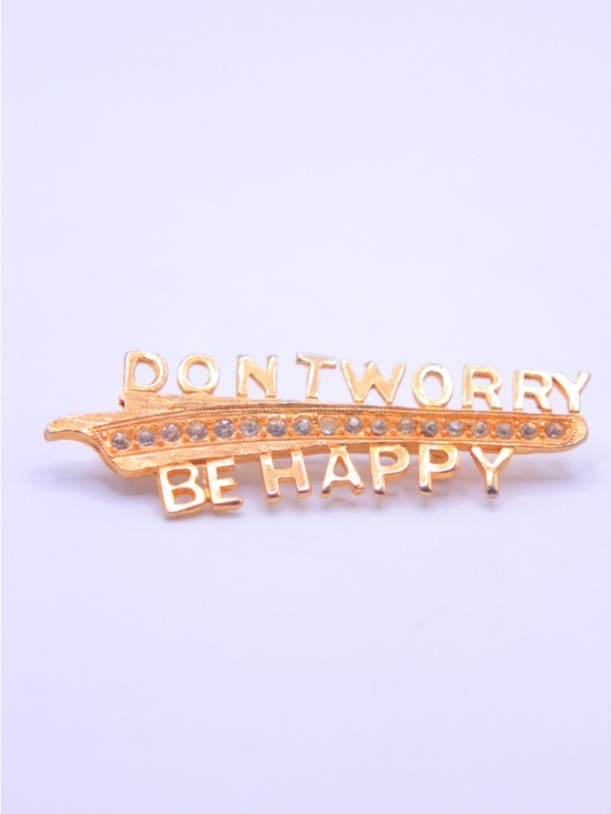 Jewelry - "Don't Worry Be Happy" Gold Tone Rhinestone Pin